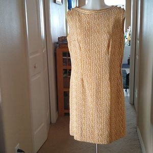 Vintage Minx Modes metallic print gold/yellow shift dress w/ shoulder buttons M